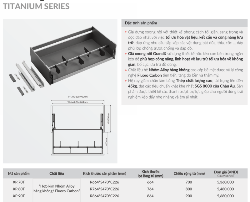 Giá Xoong Nồi GrandX Titanium XP.70T