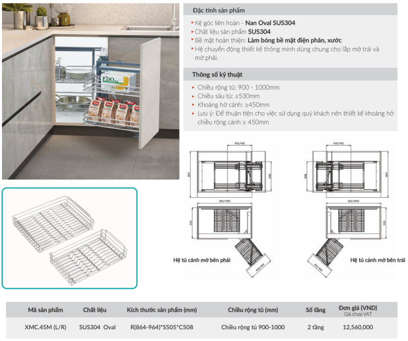 Kệ Góc Liên Hoàn GrandX Nan Oval XMC.45M