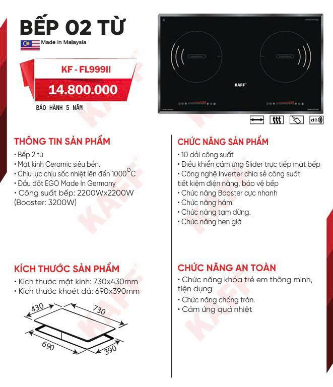 Bếp Từ Đôi Kaff KF-FL999II Bếp Từ Đôi Kaff KF-FL999II